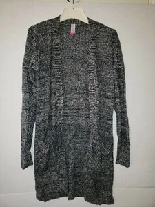 No Boundaries Black Heather Long Sleeve Open Front Women's Sweater Cardigan Med - Picture 1 of 9
