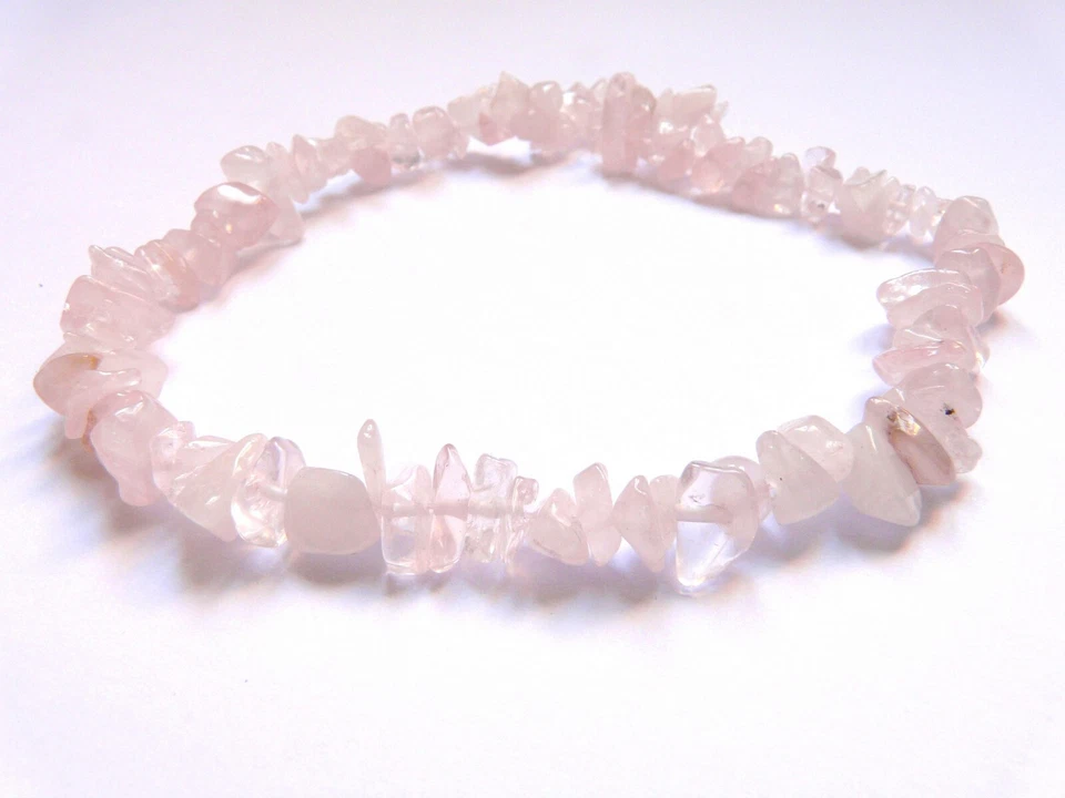Bracelet chips pierres précieuses naturelles, quartz rose - Photo 1/1