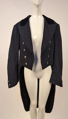 ABRIGO COLA EDUARDIANO HOMBRE AZUL MARINO CON CUELLO TERCIOPELO SEDA + ETIQUETA ORIGINAL Foto 1 de 4