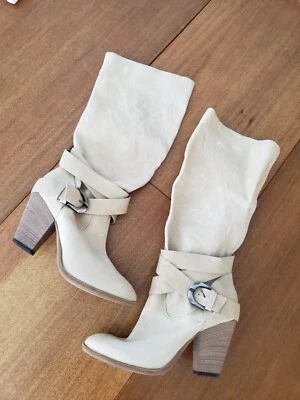 Vic Matie 皮革牛仔靴 36 Rockabilly Lght 棕褐色高跟鞋 意大利制造 5.5/6 — 第 1/4 张图片