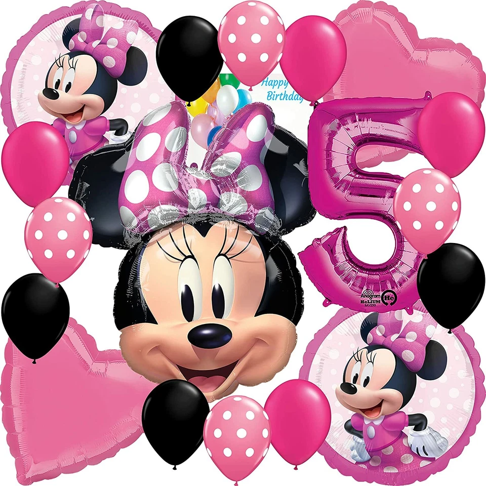 Disney Minnie Mouse Suministros de Fiesta Licencia Globo Ramo Paquete 5to Cumpleaños Foto 1 de 4