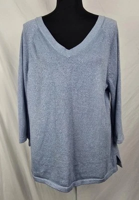 Apostrophe Woman NWT Glittery Smokey Blue V-Neck 3/4 Sleeve Sweater sz 16-18W - Image 1 of 4
