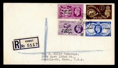 DR WHO 1949 BRITÁNICO KUWAIT EMBALAJE ORIGINAL FDC UPU 75º Aniv Combo M62545 Foto 1 de 2