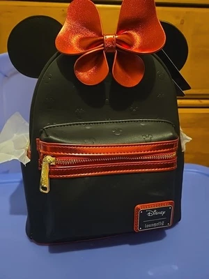 Loungefly Disney Minnie Mouse Black Mini Backpack with Red Bow Backpack NWT - Image 1 of 4