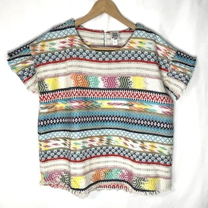 Ivy Jane bunter Serape Poncho Shirt Boho Fransen Azteken Decke L Western Mexico - Bild 1 von 8