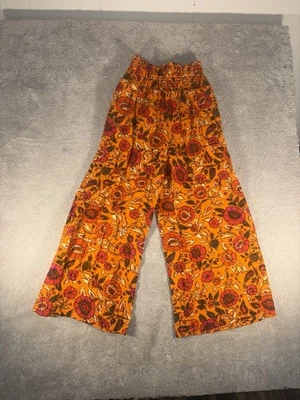 By Anthropologie Smocked Gauzy Wide-Leg Pants red Orange Floral Pockets XS NWT - Image 1 of 4
