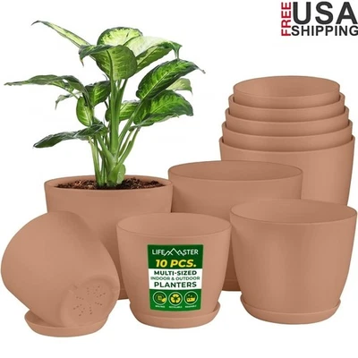 Juego de 10 macetas de drenaje apilables de plástico ligero interior exterior nuevas Foto 1 de 4