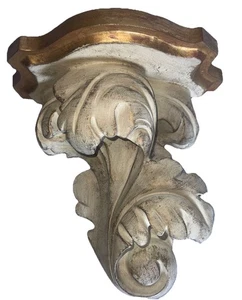 VTG Wooden Cornice Shelf - Elegant Carved Leaf Design- Wall Decor 12x10.5x6” - Picture 1 of 6