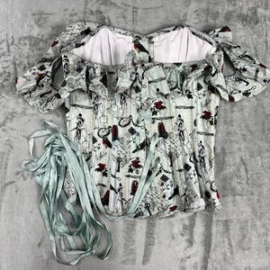 Corset Story Corsé Top Mujer Reino Unido 14 EE. UU. 10 Estampado Con Cordones Volantes Fuera del Hombro - Imagen 1 de 10