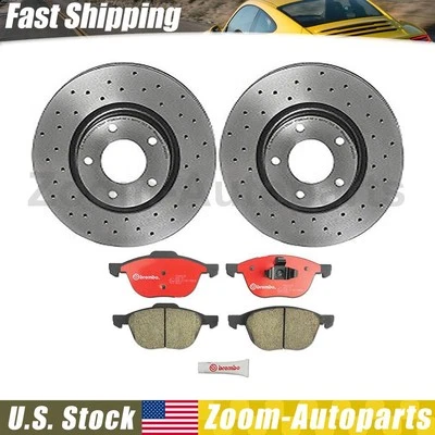 Kit de rotores ranurados perforados delanteros Brembo OE y pastillas de freno para Mazda 3 2004-2010 Foto 1 de 4