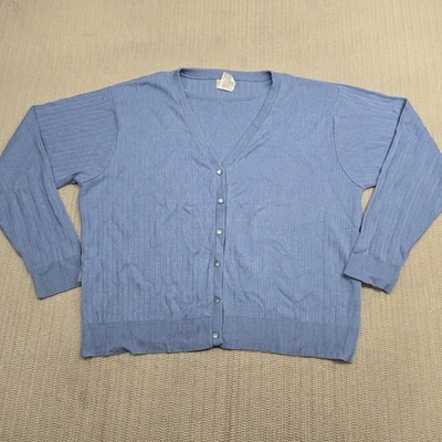 白色 Stag 开衫毛衣女式特大号经典蓝色纽扣前针织 — 第 1/4 张图片