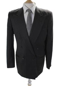 Lubiam Mens Wool Dark Gray Striped Double Breasted Long Sleeve Blazer Size 52 - Imagen 1 de 9