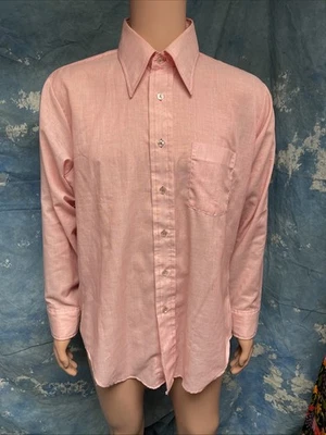 Camisa De Colección Años 70 Thomaston Para Hombre Rosa Salmón Cuello Daga Botón Delantero L Foto 1 de 4