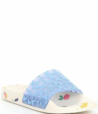 Parte inferior floral blanca Coach Udele Sport Slides Signature azul CC's para mujer 9 nueva en caja Foto 1 de 4