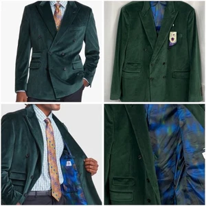 Tayion Collection Herren Classic-Fit Crushed Velvet Modern Anzug Sakko 48R Grün - Bild 1 von 7