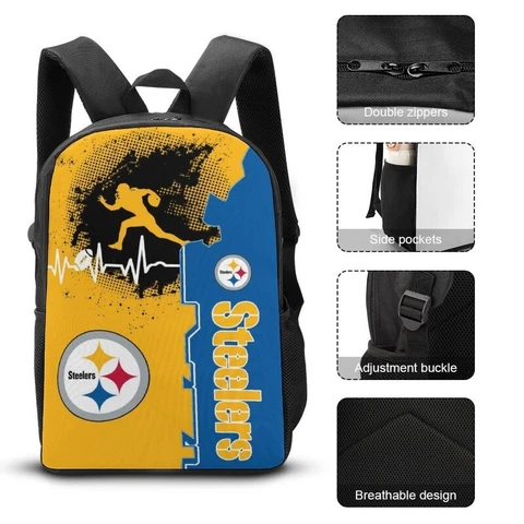 Pittsburgh Steelers Shoulder Backpack 17” Travel Backpack Heartbeat Sport Style Cover