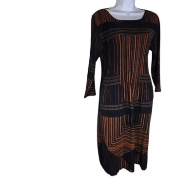 Vestido De Colección Rayas Micro Plisado Manga Larga Lagenlook Arte Para Usar Corea Japón Foto 1 de 4