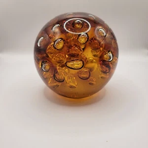 Pisapapeles vintage ámbar arte esfera vidrio burbujas controladas Murano MCM decoración - Imagen 1 de 7