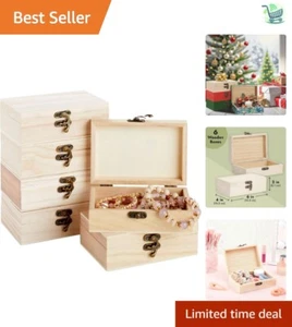 Craft-Ready 6 Pack Unfinished Wooden Boxes with Hinged Lids for Personalizing - Picture 1 of 11