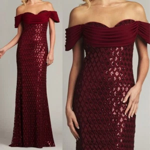 NWT TADASHI SHOJI SEBASTIAN SEQUIN LACE STRAPLESS GOWN DRESS Pomegranate SIZE 4 - Picture 1 of 2