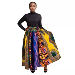 African Long Skirt Color Blocked Floral Fabric Skirt Bohemian Style Skirt - Picture 1 of 17