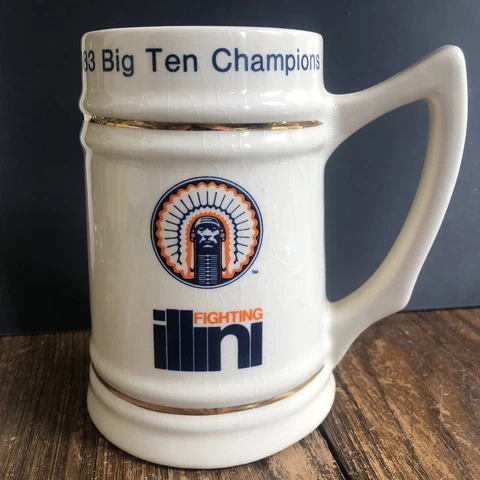 Vintage 1983 Big Ten Champs Rose Bowl Univ Illinois Illini Stein Gold Trim Mug Cover