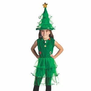 Girls Christmas Tree Dress & Christmas Tree Hat w Star Costume Medium Brand New - Picture 1 of 2