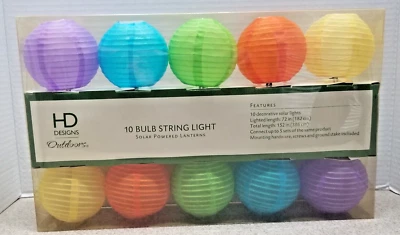 HD Design Outdoors 10 Solar Powered Bulb String Lanterns Lights NIB - Image 1 of 4