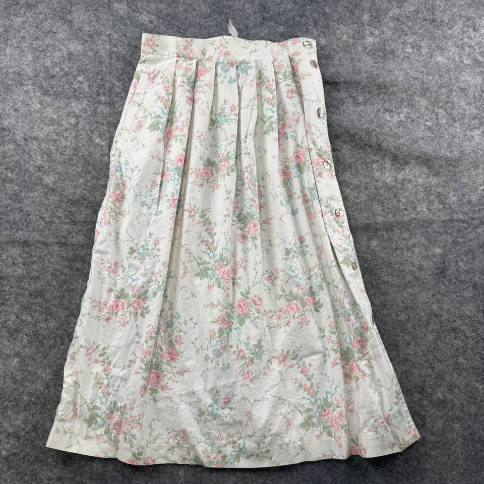 Falda David Brooks Mujer 14 Rosa Crema Floral De Colección Botón Lateral Midi Cottagecore Foto 1 de 4