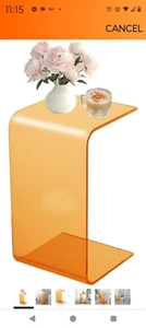 Modern C-Shaped End Table, Small Side Table, Acrylic Nightstand with Orange - Picture 1 of 7