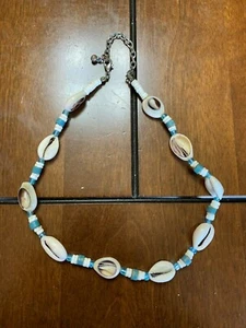 Collar de cadena colgante de caparazón y cuentas de mar moda joyería marfil, blanco/azul - Imagen 1 de 4
