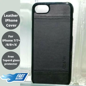 Leather Case For iPhone 7 7+ 8 8+ X Phone Cover Tempered Glass Shockproof Cleara - Picture 1 of 8
