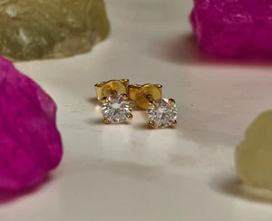 1 Karat Diamant Ohrstecker Silber 925 Vergoldet, Luxus stecker mit Zertifikat - Bild 1 von 9