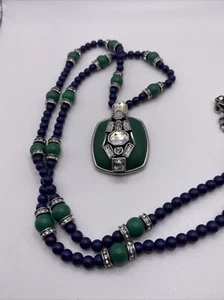 Lia Sophia Prisma Green medallion  Art Deco Beaded Pendant Long Necklace 36" - Picture 1 of 9