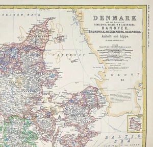 Denmark Hanover map 1869 original by Keith Johnston for Royal Atlas - Picture 1 of 3