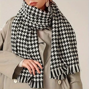 Women Plaid Pattern Winter Warm Scarves Soft Thickened Long Tassel Scarf Shawl - Picture 1 of 10