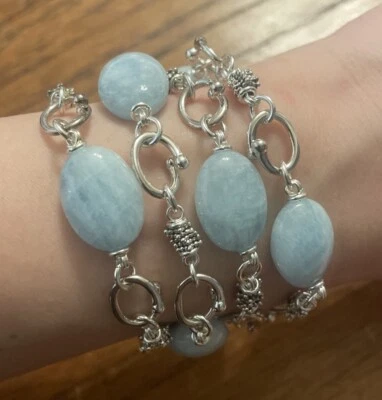 Hermosa pulsera de 4 hilos de plata de ley y aguamarina cruda Michael Dawkins Foto 1 de 4