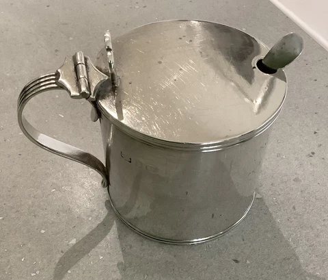 Antique Sterling Silver Mustard Condiment Pot & Spoon. Birmingham 1914. 91 Grams Cover