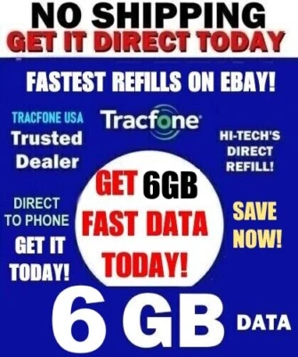 6GB DATA TRACFONE REFILL⭐ THE BEST DIRECT REFILLS TO PHONE 💓 GET IT FAST TODAY! - Image 1 of 4