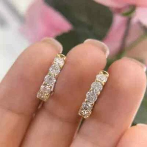 2Ct Round Cut Lab Created Diamond Huggie Hoop Earrings 14K Yellow Gold Plated - Picture 1 of 2