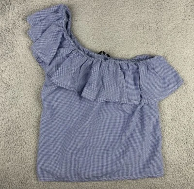 Camiseta Top Colección Joe's Jeans Mediana Un Hombro Guinga Cuadros Volantes Azul Foto 1 de 4