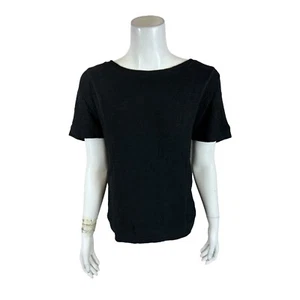 Susan Graver Weekend Women's Textured Crinkle Knit Top Solid Black Medium Size - Picture 1 of 2