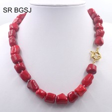 Handmade 12-14mm Freeform Red Coral Gemstone Knot Jewelry Necklace18"