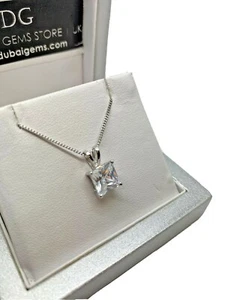 White gold finish created diamond Princess Cut pendant Necklace gift boxed - Picture 1 of 12