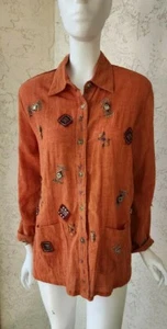 Vintage SANDY STARKMAN Orange Indian Cotton Embellished Shirt Jacket Size Small  - Picture 1 of 5