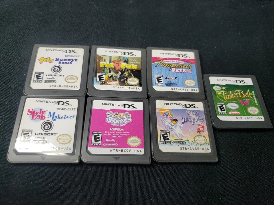 批量 任天堂 DS 7 女孩游戏 小叮当、朵拉、宠爱宠物、宠物、Squinkies + — 第 1/1 张图片