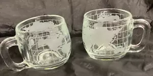 Nestle Nescafe World Globe etched glass mugs (2), vintage - Picture 1 of 6