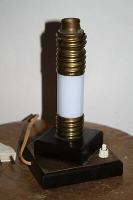  ANCIEN PIED LAMPE EN BOIS LAITON VERRE ART DECO MODERNISTE CONSTRUCTIVISTE  - Photo 1/4