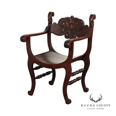 Antique Stomps-Burkhardt Carved Mahogany Saddle Hall Chair - Image 1 of 4
