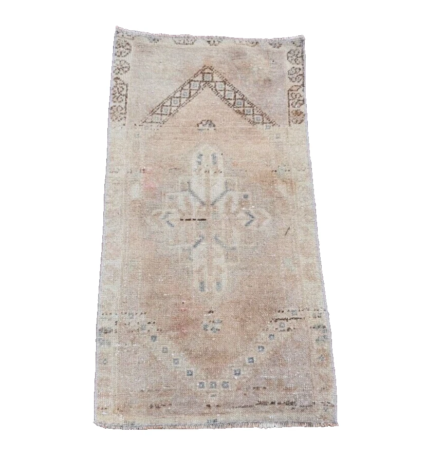 Handknotted Pale Color Farmhouse Style Rustic Small Area Rug , 18x32 inches - Image 1 of 4